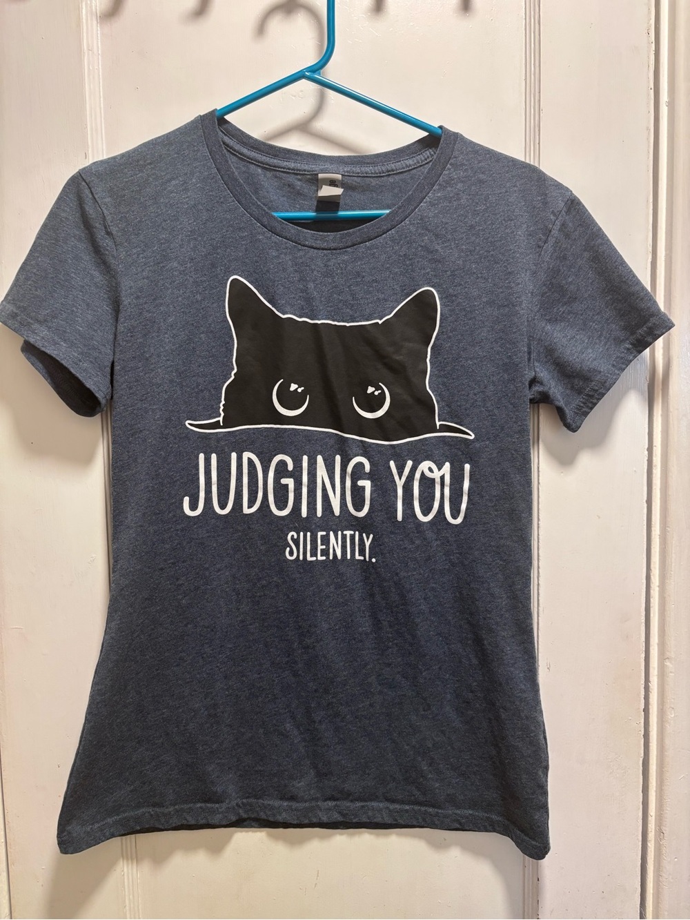 Women’s Cat Graphic Tee - Navy "Judging You Silently"